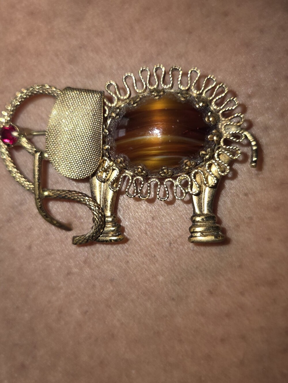 Vintage Elephant Brooch with Cateye Ruby
